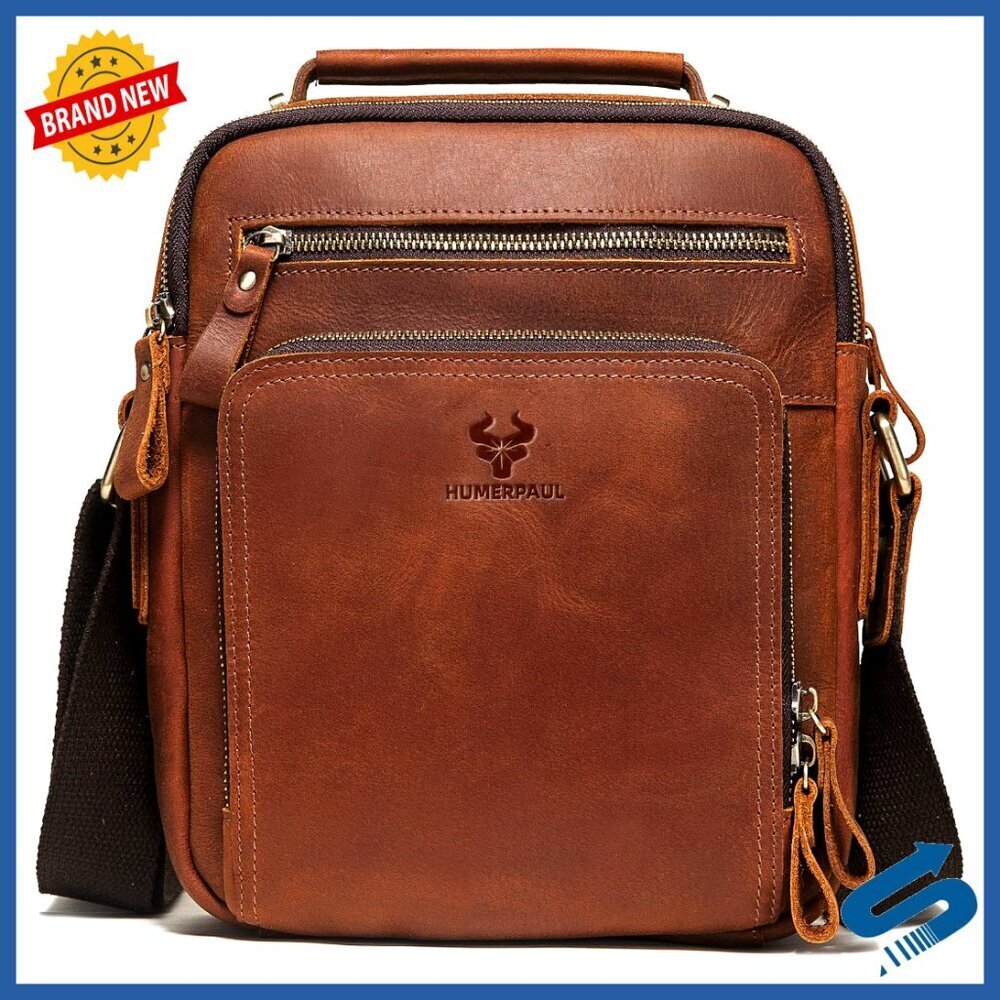 Genuine Leather Vintage Messenger Bag Crossbody Sling for Men Work Travel